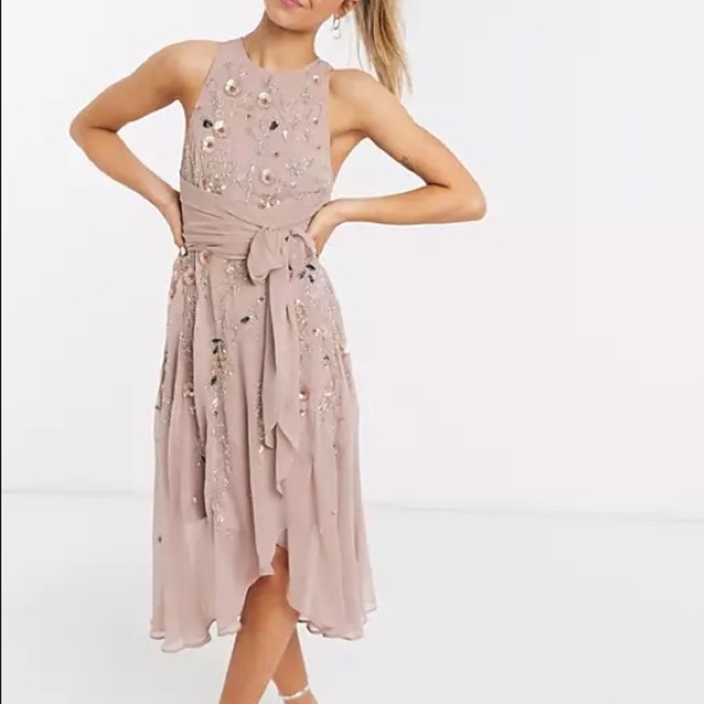 ASOS blush embellished high low dress